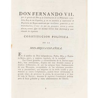 Pezuela, Ignacio de la. Constitución Política de la Monarquía Española Promulgada en Cádiz a 19 de Marzo de 1812. 1st Mexican edition.