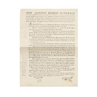 Gutiérrez, Antonio Basilio. Bando: Se Decreta el Cumplimiento de el Artículo 12 del Plan de Iguala. Guadalajara, 1822. 1 page.