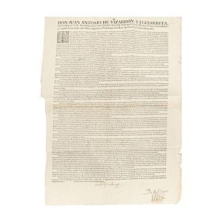 Vizarron y Eguiarreta, Juan Antonio. Bando: Declaración de Guerra. México, 1734. Signed.