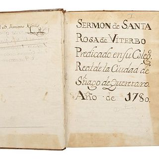 Zapata, Manuel. Sermones que predicó el Br. Manuel Zapata... Handwritten book.