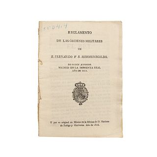 Vallesteros, Francisco. Reglamento de las Órdenes Militares de S. Fernando y S. Hermenegildo. México, 1816.