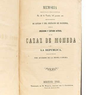 Gutiérrez, Bonifacio. Memoria Presentada a la Cámara de Diputados en 20 de Octubre del Presente Año... México, 1849. Two sheets.