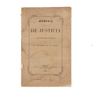 Martínez de Castro, Antonio. Memoria que el Secretario de Estado y del Despacho de Justicia e Instrucción Pública... México, 1868.