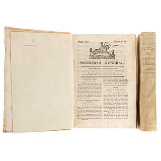 Noticioso General. México: Imprenta de Juan Bautista de Arizpe / Imprenta de Doña Herculana del Villar y socios, 1820 y 1822.  Pieces:2