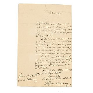 Emparan, Agustín de. Letter addressed to Exmo. Sr. Marqués de Abrantes. Manila, 1793. Signed.