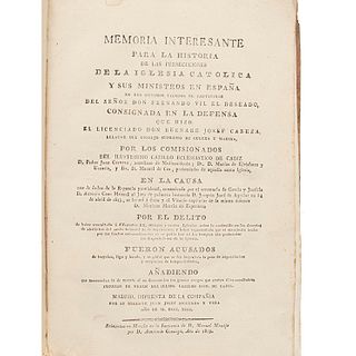 Cabeza, Bernabé Josef. Memoria Interesante para la Historia de las Persecuciones de la Iglesia... Manila, 1819.