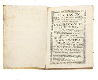 Velasco, Alfonso Alberto de. Exaltación de la Divina Misericordia, en la Milagrosa Renovación de la Soberana Imagen... Méx, 1776.