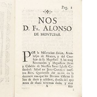 Montufar, Alonso de. Ordenanzas para el Coro de la Catedral Mexicana 1570. 1757. 1 sheet.