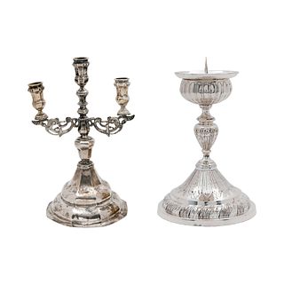 Lot of candlestick and candleholder, Mexico, 19th century, Silver