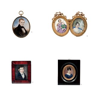 Lot of Four Miniature Portraits, Mexico and France, 19th century