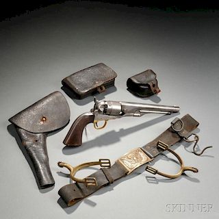 Colt Model 1860 Army Revolver, Cap Box, Cartridge Box, Holster, Belt, and Spurs