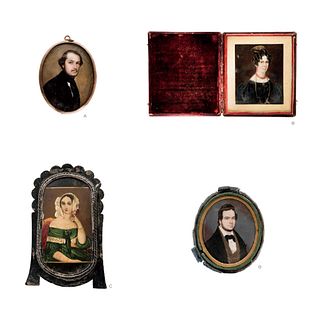 Lot of Four Miniature Portraits, Mexico and England, 19th century