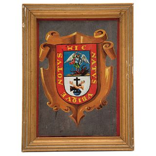 Coat of arms of San Miguel de Allende, Mexico, Early 20th century, Acrylic on carton