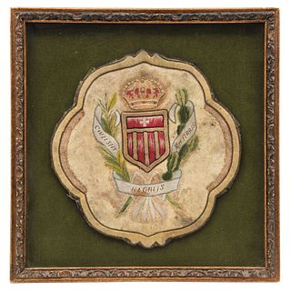 Coat of Arms of the Order of the Blessed Virgin Mary of Mercy, Mexico, Late 19th century, Embroidered with satin threads and metallic beads on velvet