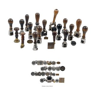 Lot of Seals, Mexico, 19th-20th centuries, Eighteen stamps and three iron and steel stamp plates with wooden handles