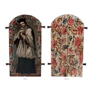 Sacristy Doors, Mexico, 19th century, Wood carved and handpainted with the image of St. John Nepomucene
