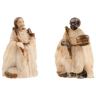 Three Wise Men (Caspar and Balthasar ?), Mexico, 20th century, Alabaster carvings with polychrome details