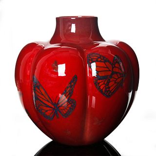 ROYAL DOULTON FLAMBE PUMPKIN SHAPED VASE WITH BUTTERFLIES
