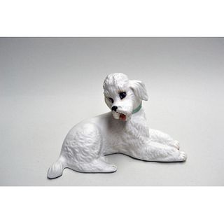 BOEHM PORCELAIN POODLE WITH GREEN COLLAR DOG FIGURINE