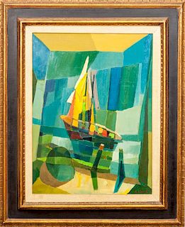 20th Century School: Abstract Boat; Figure; Portrait; and Portrait