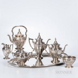 Six-piece Gorham "Maintenon" Pattern Sterling Silver Tea and Coffee Service with an Associated Reed & Barton Sterling Silver Tray