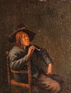School of Jan Steen (Dutch, 1626-1679)      Man Seated in a Caned Chair Smoking a Pipe