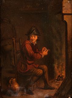 After David Teniers II (Flemish, 1610-1690)      Le Fumeur  /Interior with a Man Seated Before a Chimney, Filling His Pipe