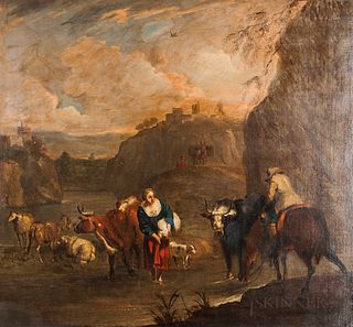 Dutch School, 17th Century      Italianate Landscape with Figures and Livestock at a River