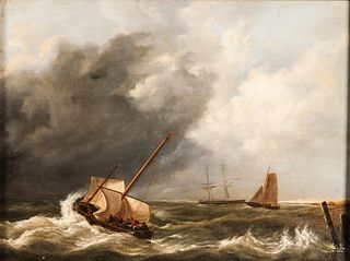 School of Hermanus Koekoek (Dutch, 1815-1882)      Coastal Vessels in a Squall