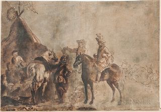 School of Philips Wouwerman (Dutch, 1619-1668)      Horsemen at an Encampment
