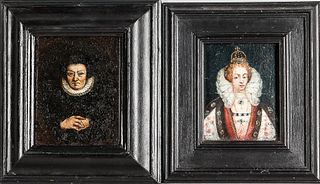 Dutch or Flemish School, 17th Century      Two Small Portraits of Women: Queen (Possibly Anne of Denmark)