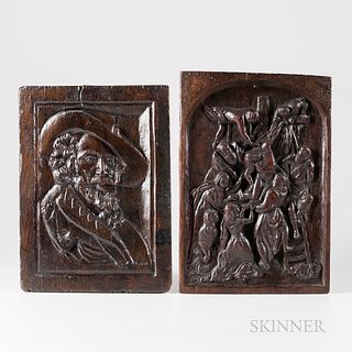 Two Carved Oak Panels