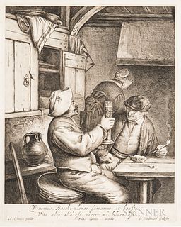 Jonas Suyderhoef (Dutch, 1613-1686) After Adriaen Jansz van Ostade (Dutch, 1610-1685), Two Friends Drinking and Smoking at a Tavern Tab