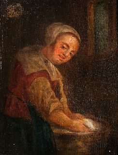 Manner of Gabriel Metsu (Dutch, 1629-1667)      Laundress at Work in an Interior