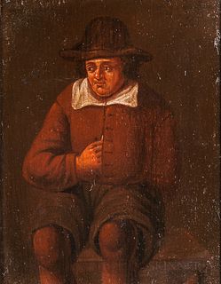 Manner of David Teniers the Younger (Flemish, 1610–1690)      Seated Man in Brown, Reaching inside His Vest