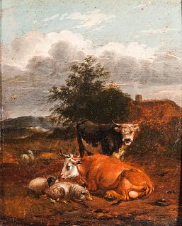 Attributed to Nicolaes Petersz Berchem (Dutch, 1620-1683)      Cows and Sheep in a Landscape