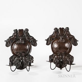 Pair of Brass Figural Two-light Wall Sconces