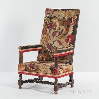 Tapestry-upholstered Walnut Open Armchair