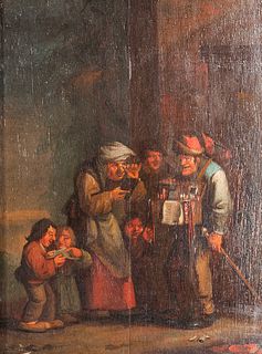 Dutch School, 17th Century Style      Genre Scene of a Peddler Surrounded by His Clientele