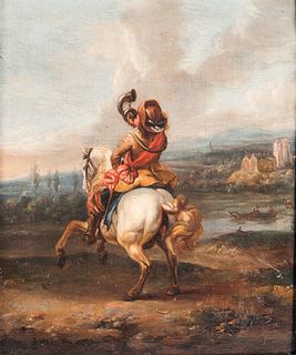 Dutch School, 17th Century      Horseman Blowing a Trumpet in a Landscape