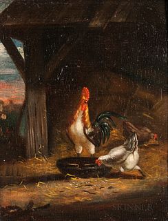 Dutch School, 19th Century      Rooster and Hens in a Barnyard