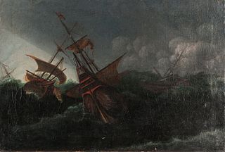 Dutch School, 17th Century      Ships Tossed in a Storm at Sea