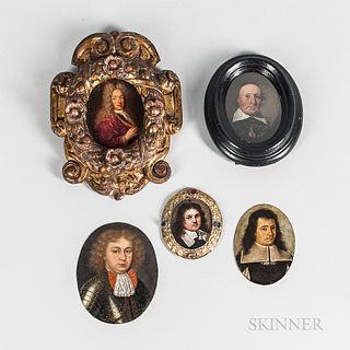 Various European Schools, 17th and 18th Centuries      Five Miniature Portrait of Noblemen, Merchants, and Clerics