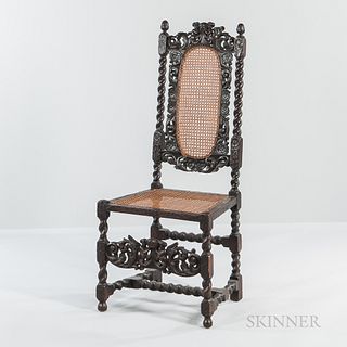 Caned Carved Walnut High-back Chair