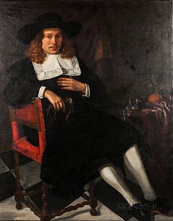 Attributed to Michiel Nouts (Dutch, 1628-1693)      Seated Merchant Wearing a Brimmed Hat and Falling Lace Collar