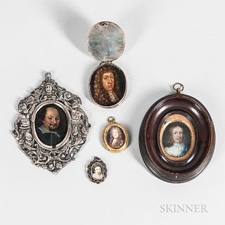 Dutch or English Schools, 17th Century      Five Framed Miniature Portraits of Men