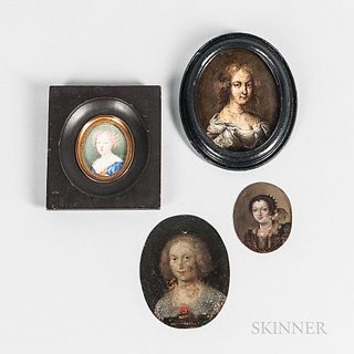 Continental School, 17th/18th Century      Four Miniature Portraits of Elegant Women, One Inscribed "Hedwig Sophia...Brandenburg"