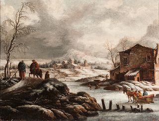 Dutch School, 17th Century      Rural Landscape in Snow with Figures on the Ice