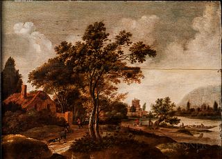 Attributed to Adriaen de Vries (Dutch, 1550-1626)      Figures and Building by a Quiet River
