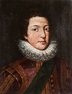 Anglo Dutch School, 17th Century      Portrait of a Youth in a Ruff, Red and Gold Jacket, and Green Sash
